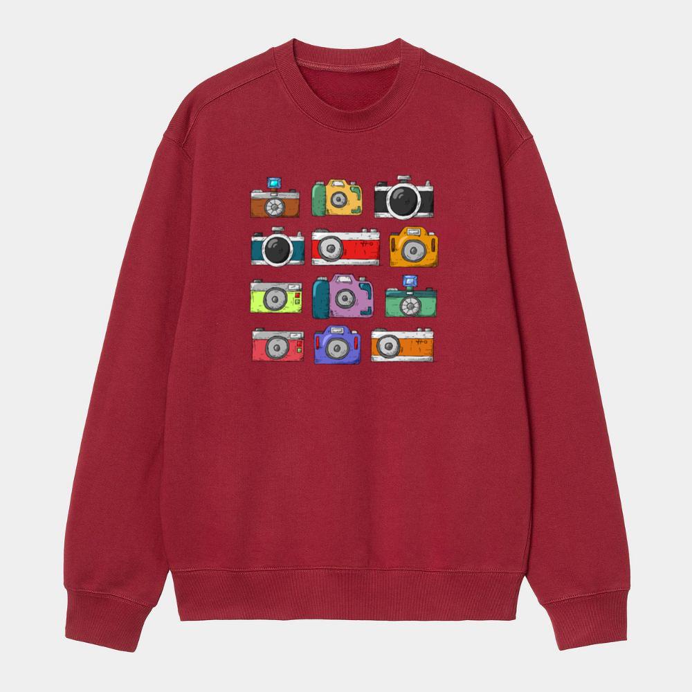 Colorful Vintage Cartoon Cameras Set Sweatshirt