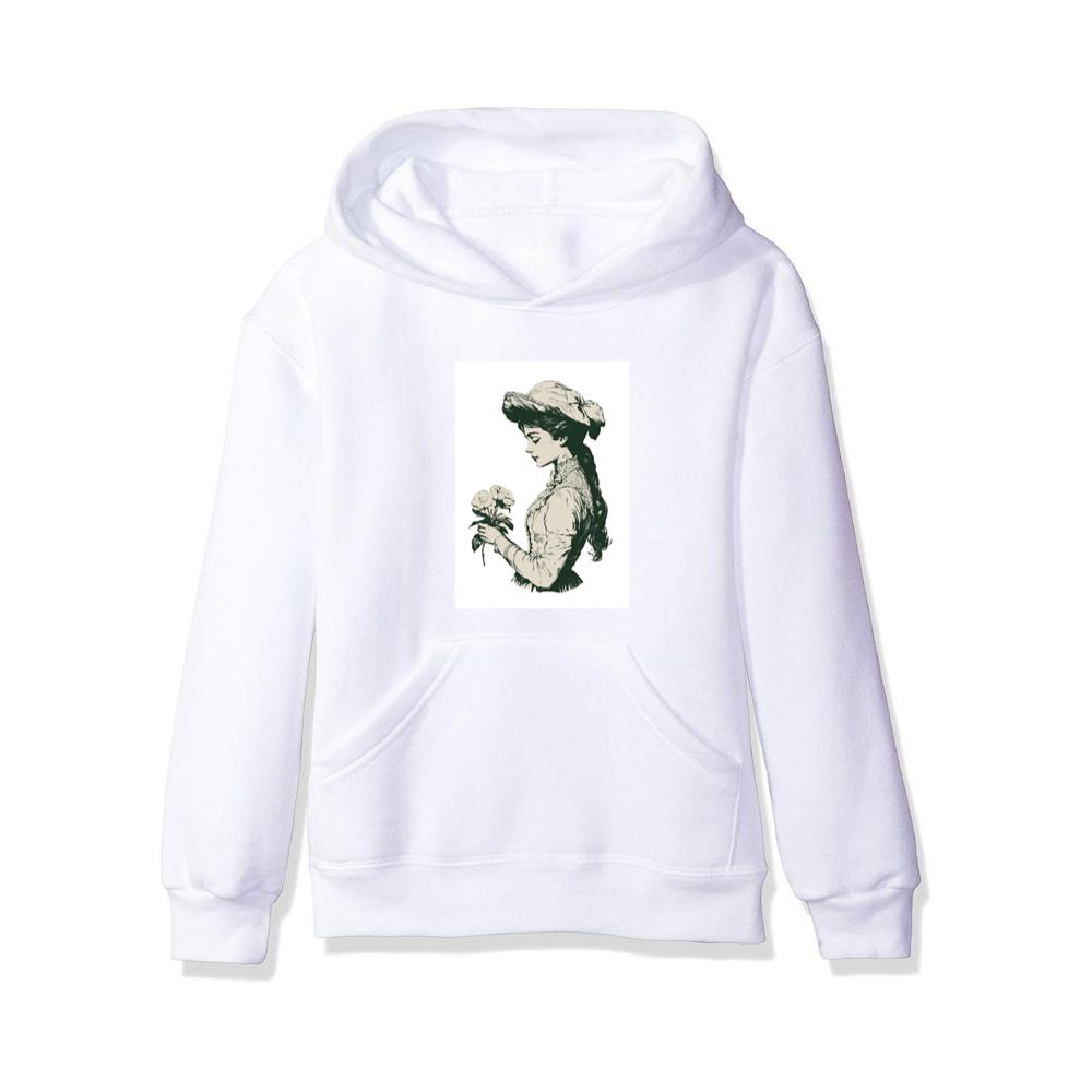 Contemplative Woman with Roses Hoodies