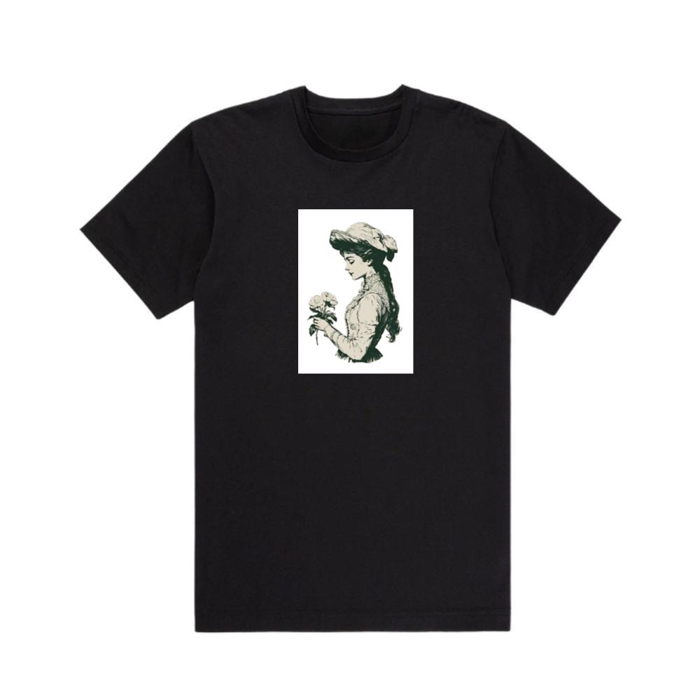 Contemplative Woman with Roses T-Shirts