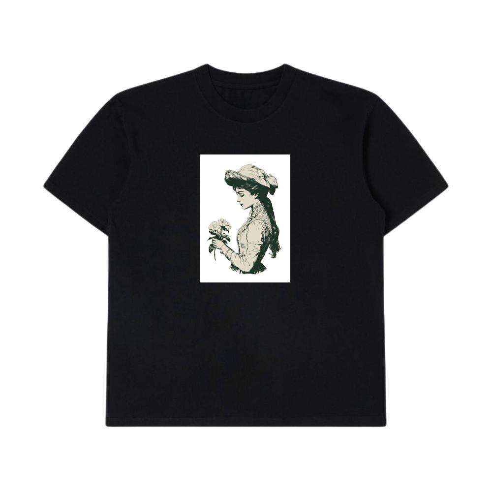 Contemplative Woman with Roses T-Shirts