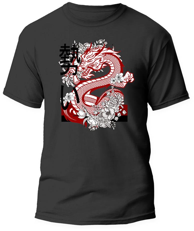 Cool Japanese Dragon With Flower Casual Wear Top Unisex T-Shirt