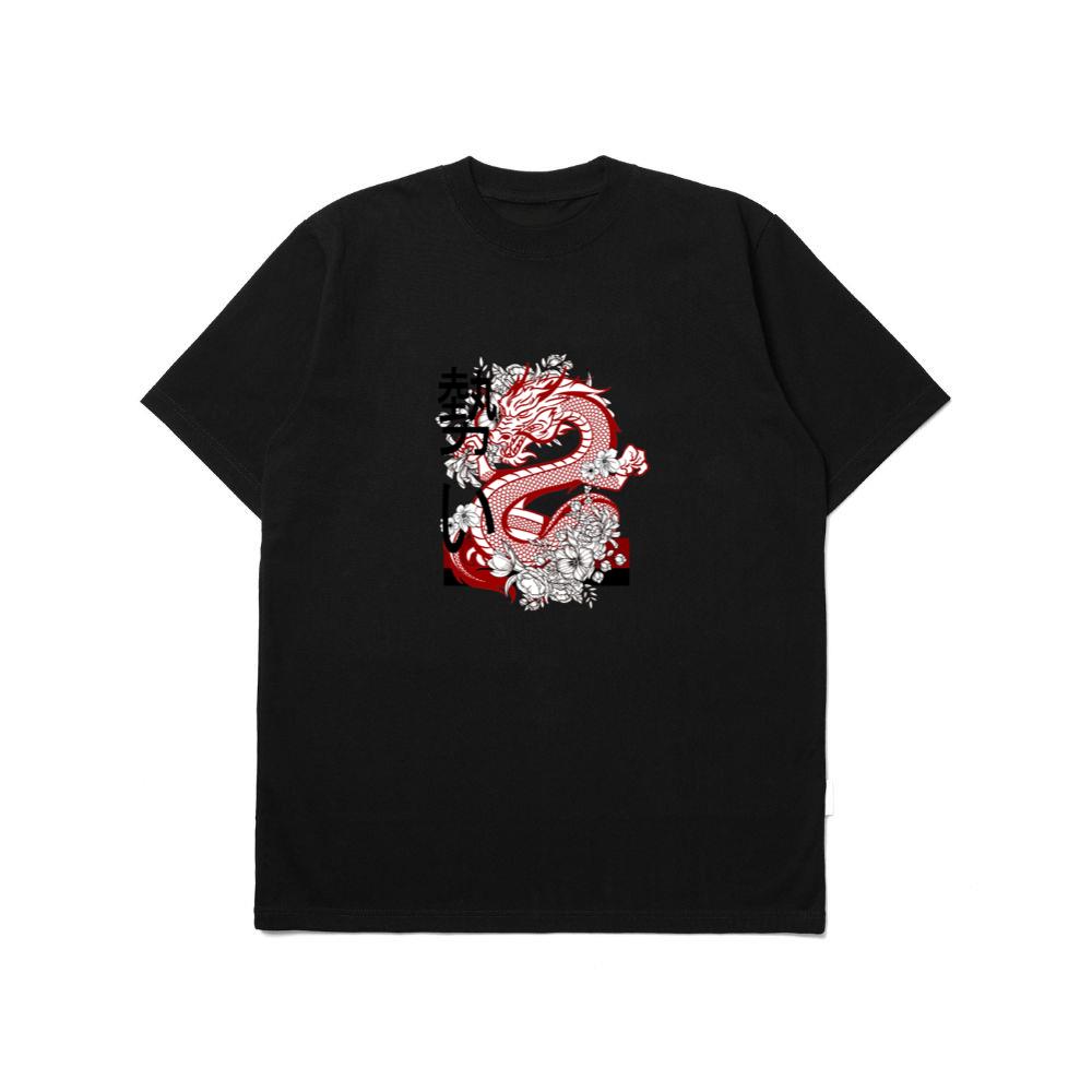 Cool Japanese Dragon With Flower Casual Wear Top Unisex TShirts Tarologos
