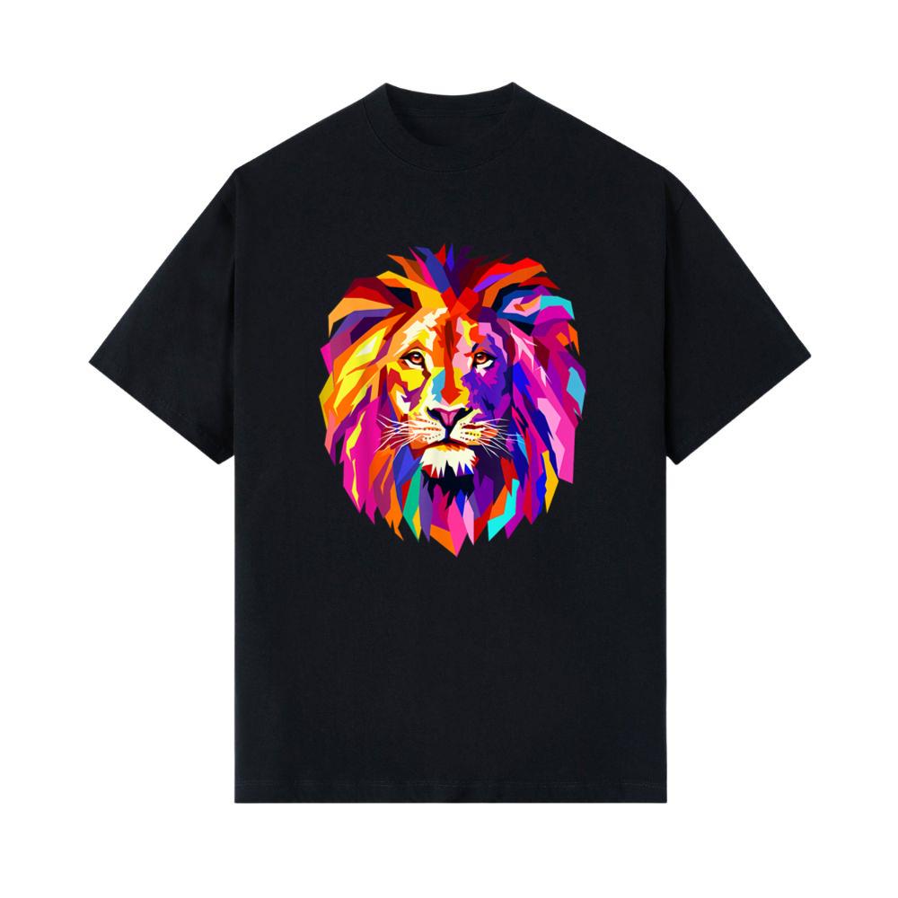 Cool Lion Head Design with Bright Colorful T-Shirt