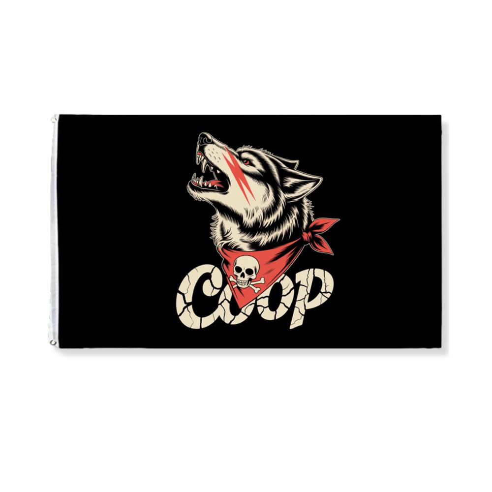 Coop Wolf Howling Retro Style Design Flag