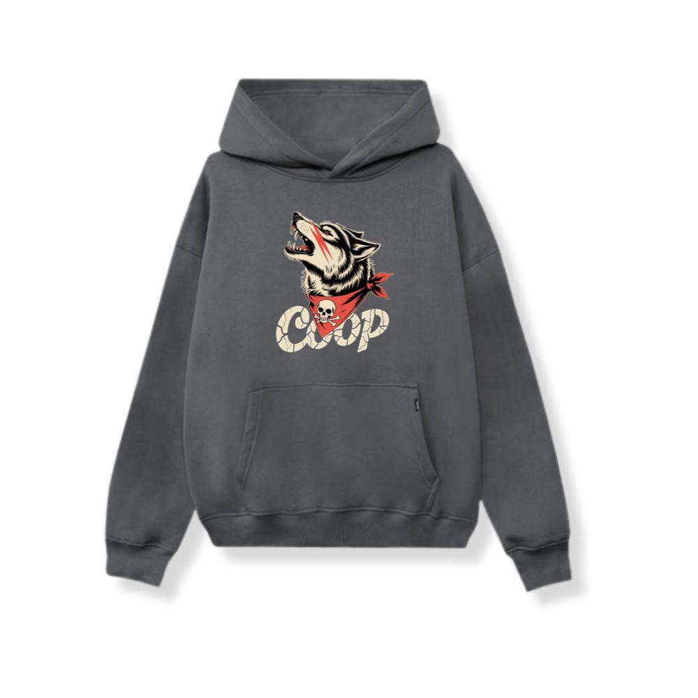 Coop Wolf Howling Retro Style Design Hoodie - Image 2