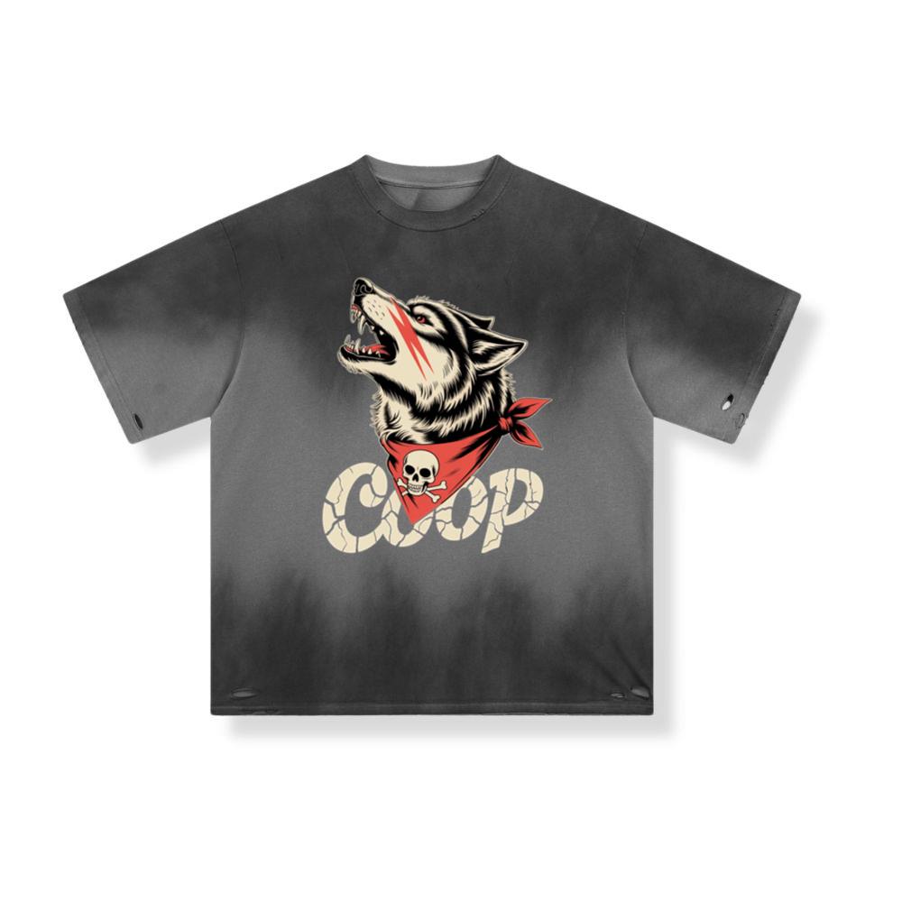 Coop Wolf Howling Retro Style Design T-Shirt