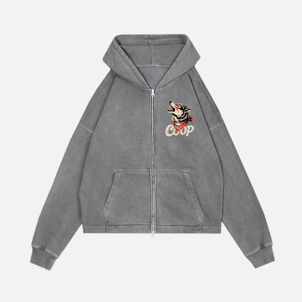 Coop Wolf Howling Retro Style Design Zip Hoodie Kelyee