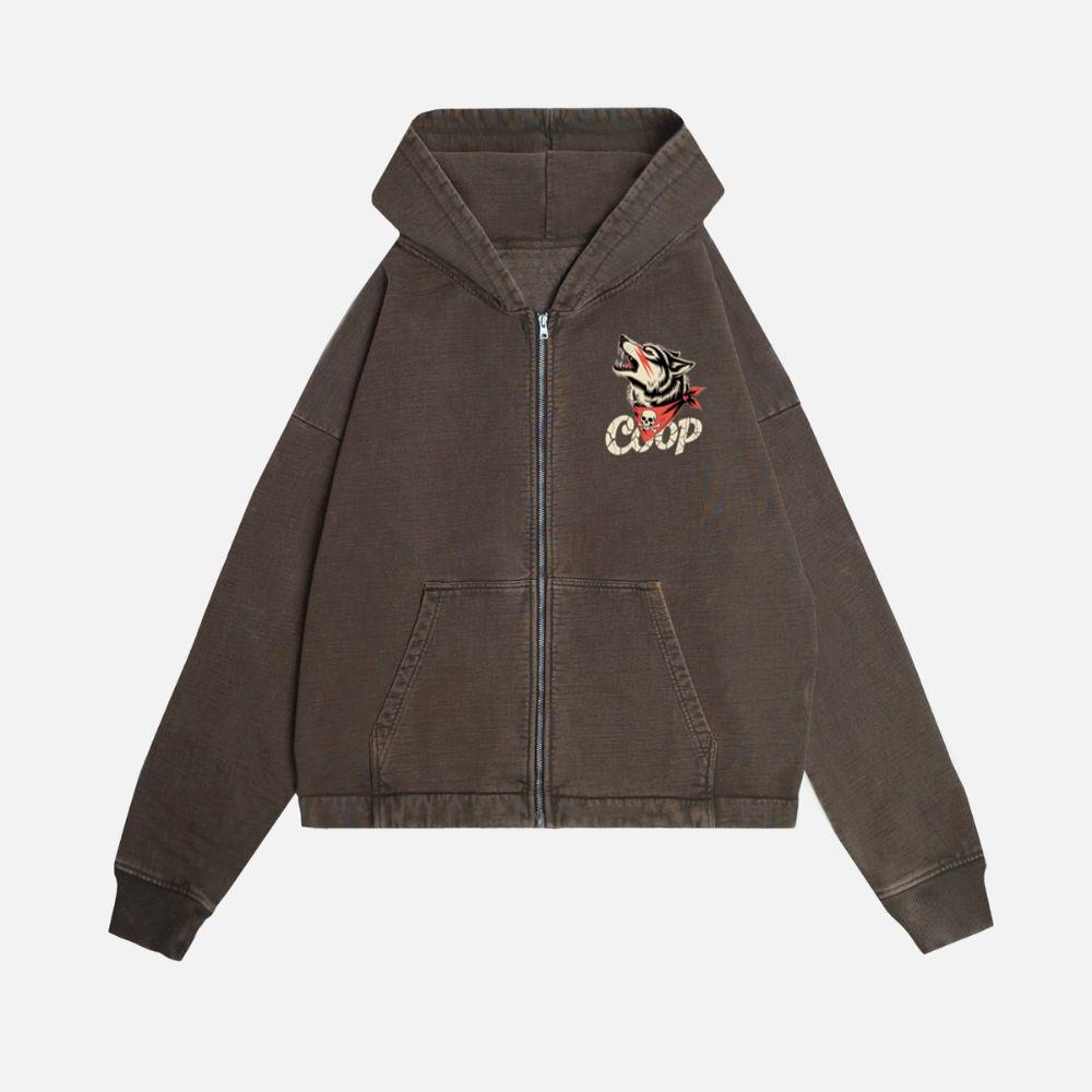 Coop Wolf Howling Retro Style Design Zip Hoodie Kelyee