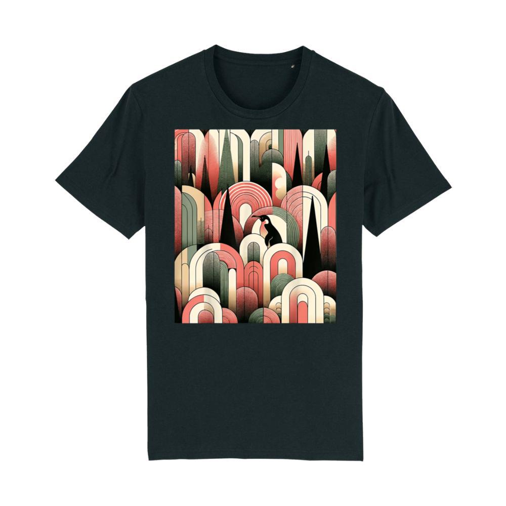 Coral Pink Cream Geometric Abstract Art Deco Penguin Forest T-Shirt 