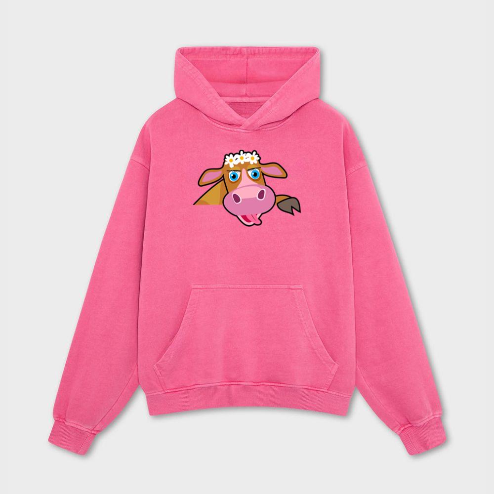 Cow With Flowers and Tongue Hoodies