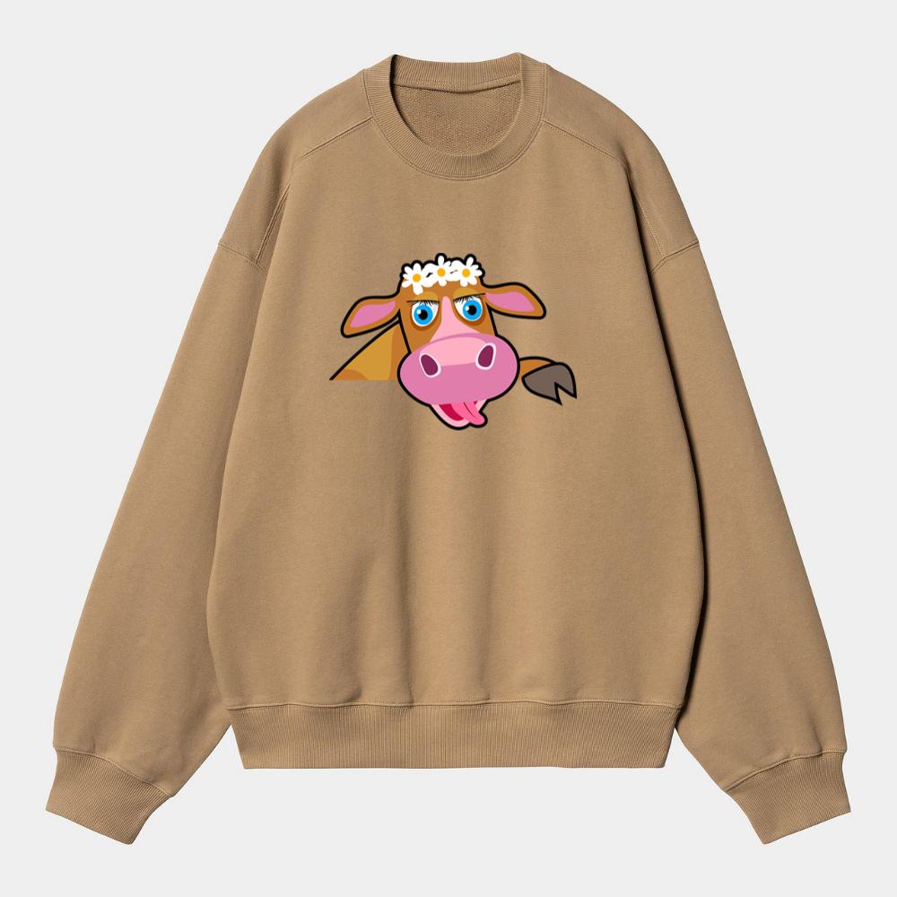 Cow With Flowers and Tongue Sweatshirt