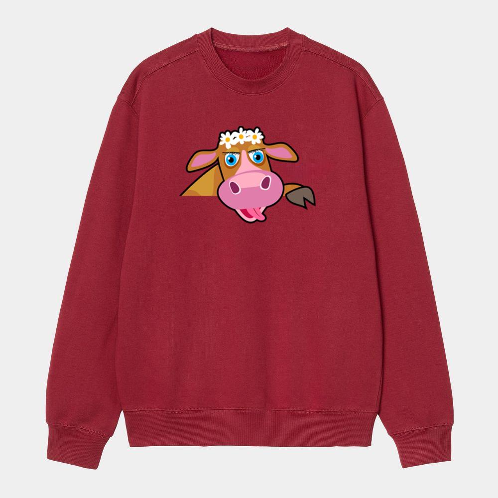 Cow With Flowers and Tongue Sweatshirt