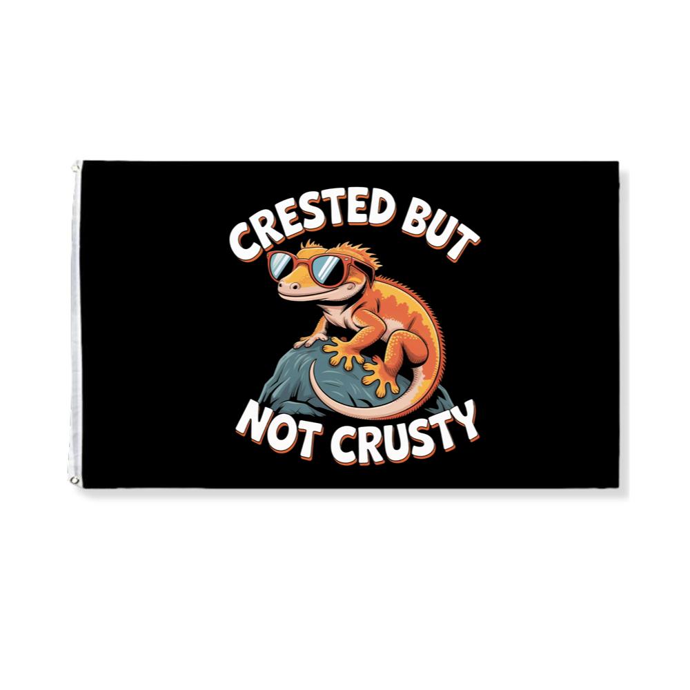 Crested But Not Crusty Lizard Retro Funny Graphic Flag