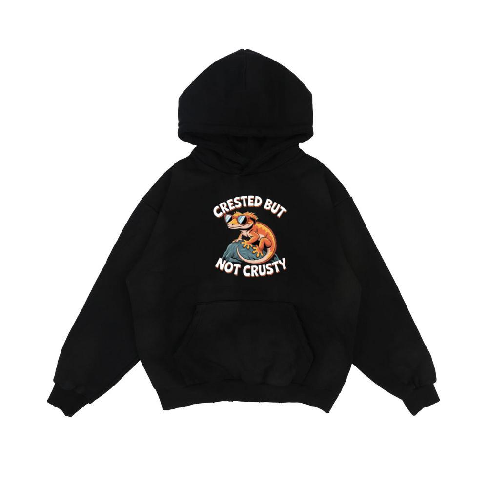 Crested But Not Crusty Lizard Retro Funny Graphic Hoodie