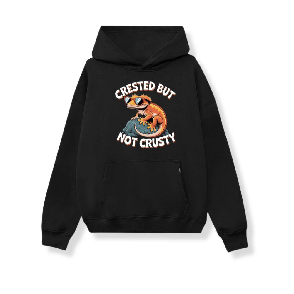 Crested But Not Crusty Lizard Retro Funny Graphic Hoodie