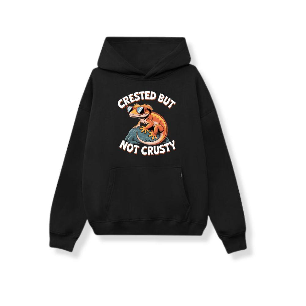 Crested But Not Crusty Lizard Retro Funny Graphic Hoodie
