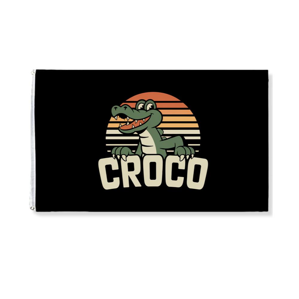 Croco Sunset Vintage Crocodile Graphic for Coastal Retro Lovers Flag