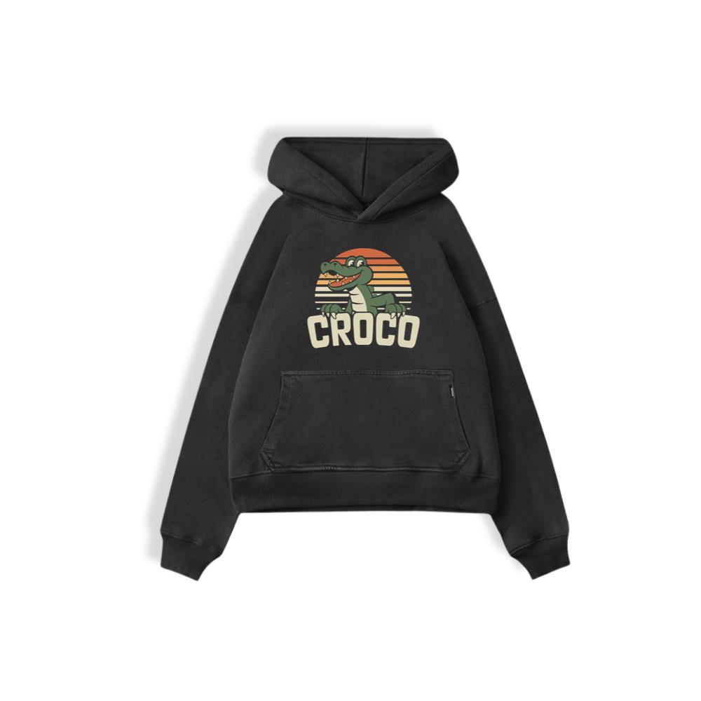 Croco Sunset Vintage Crocodile Graphic for Coastal Retro Lovers Hoodie