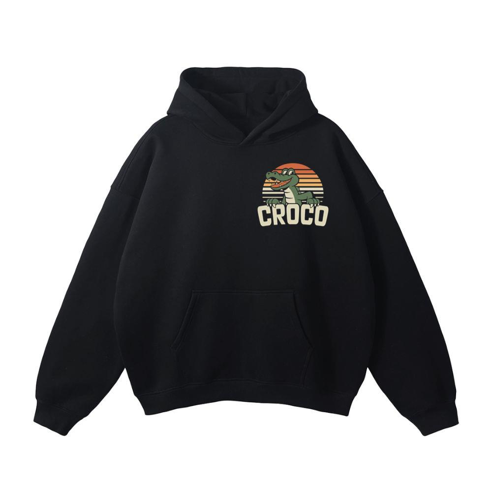 Croco Sunset Vintage Crocodile Graphic for Coastal Retro Lovers Hoodie