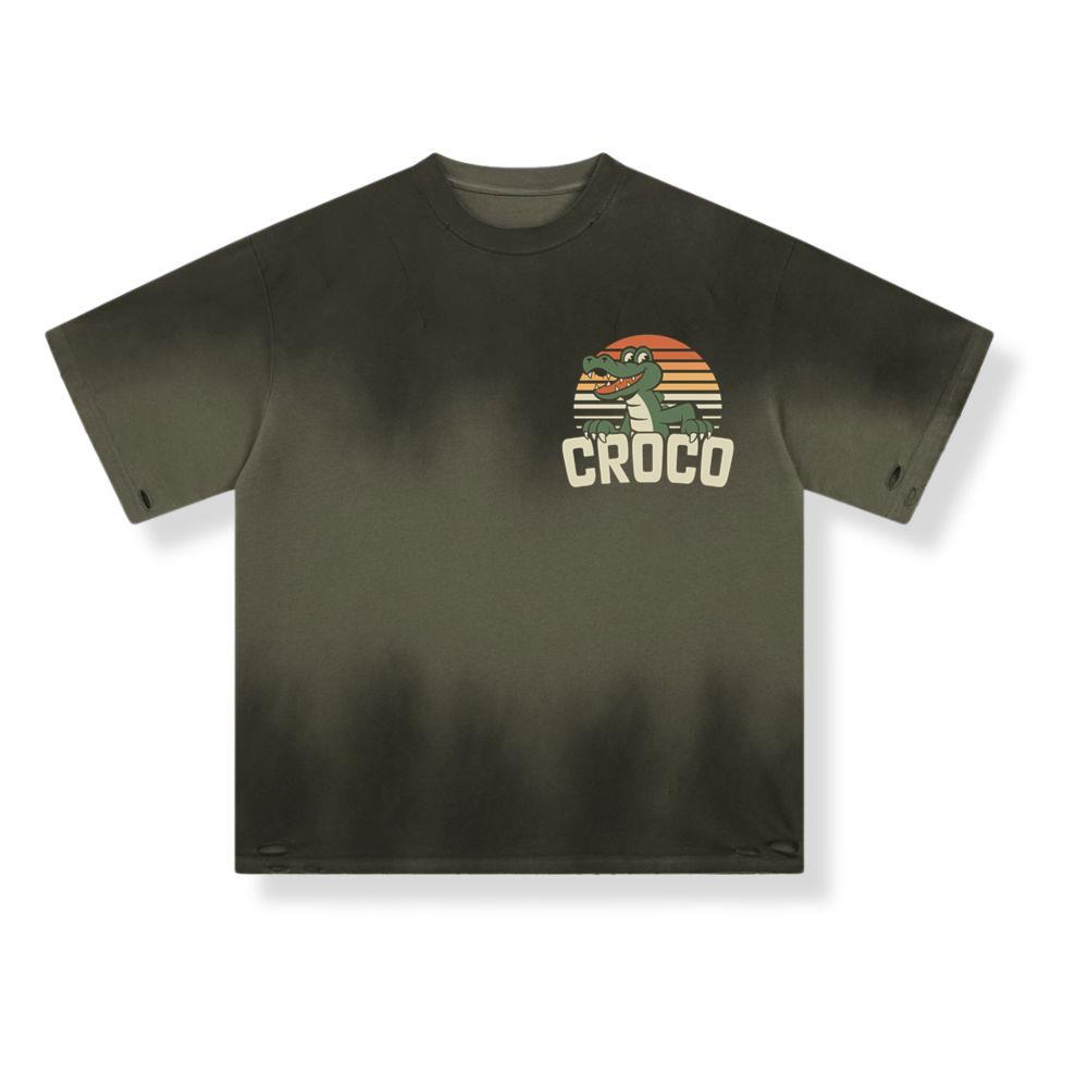 Croco Sunset Vintage Crocodile Graphic for Coastal Retro Lovers T-Shirt - Image 3