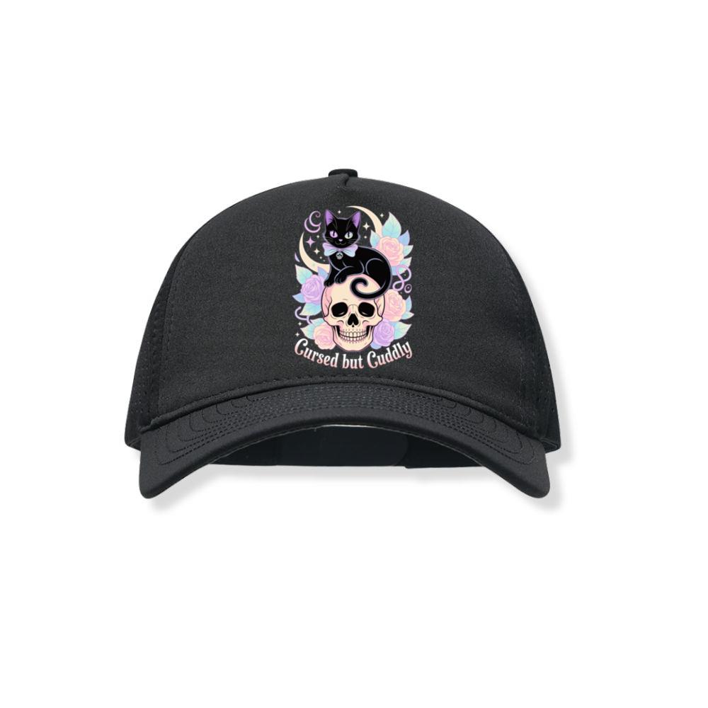 Cursed but Cuddly Skull Cat Retro Graphic Black Hat