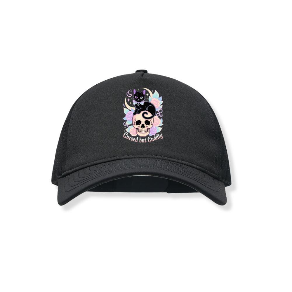 Cursed but Cuddly Skull Cat Retro Graphic Black Hat