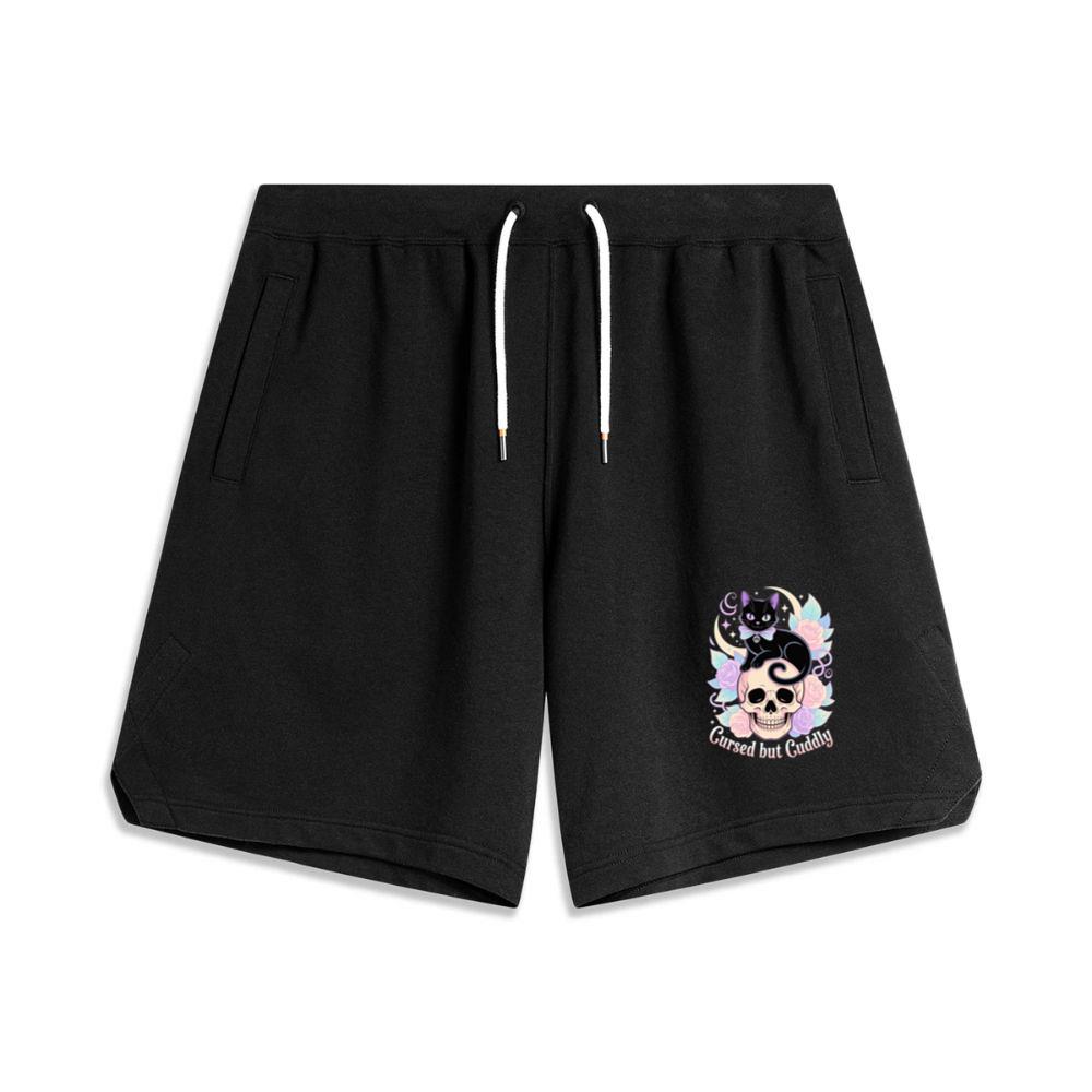 Cursed but Cuddly Skull Cat Retro Graphic Men's Basketball Shorts