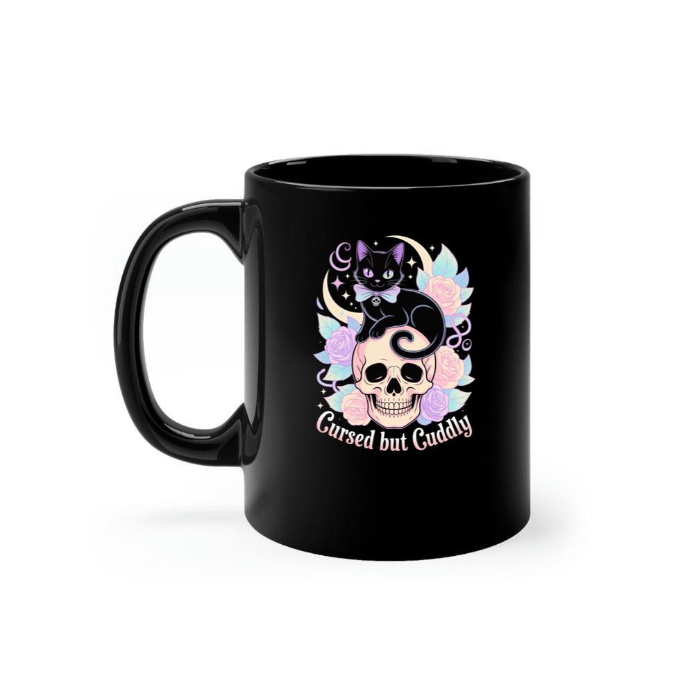 Cursed but Cuddly Skull Cat Retro Graphic Mug