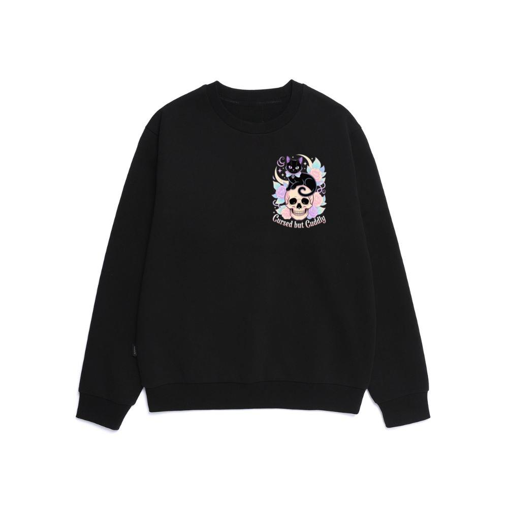Cursed but Cuddly Skull Cat Retro Graphic Sweatshirt