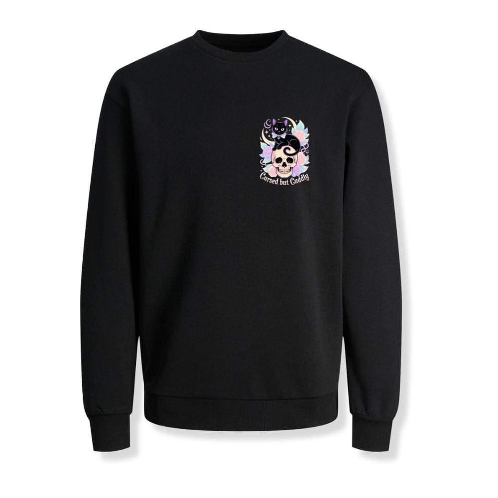 Cursed but Cuddly Skull Cat Retro Graphic Sweatshirt