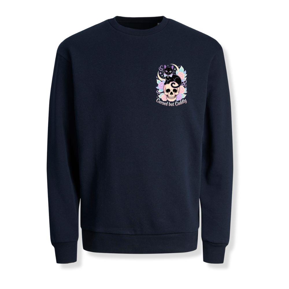 Cursed but Cuddly Skull Cat Retro Graphic Sweatshirt