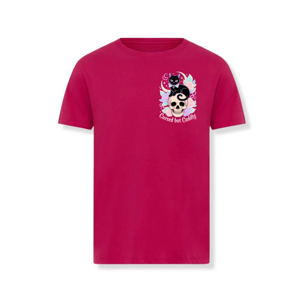 Cursed but Cuddly Skull Cat Retro Graphic T-Shirt - Image 3