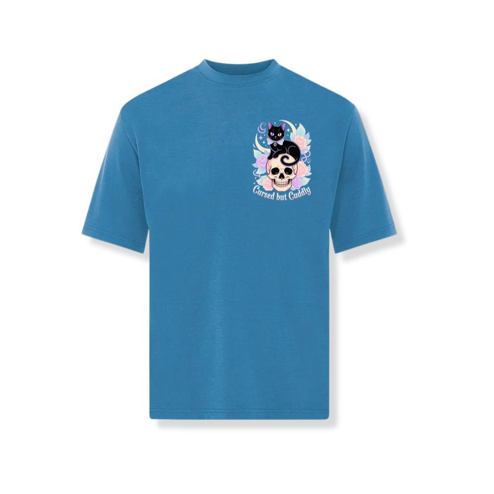 Cursed but Cuddly Skull Cat Retro Graphic T-Shirt - Image 2