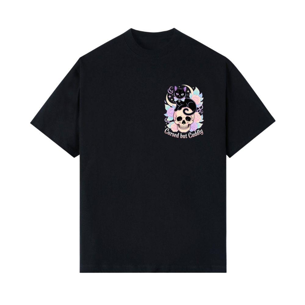 Cursed but Cuddly Skull Cat Retro Graphic T-Shirts