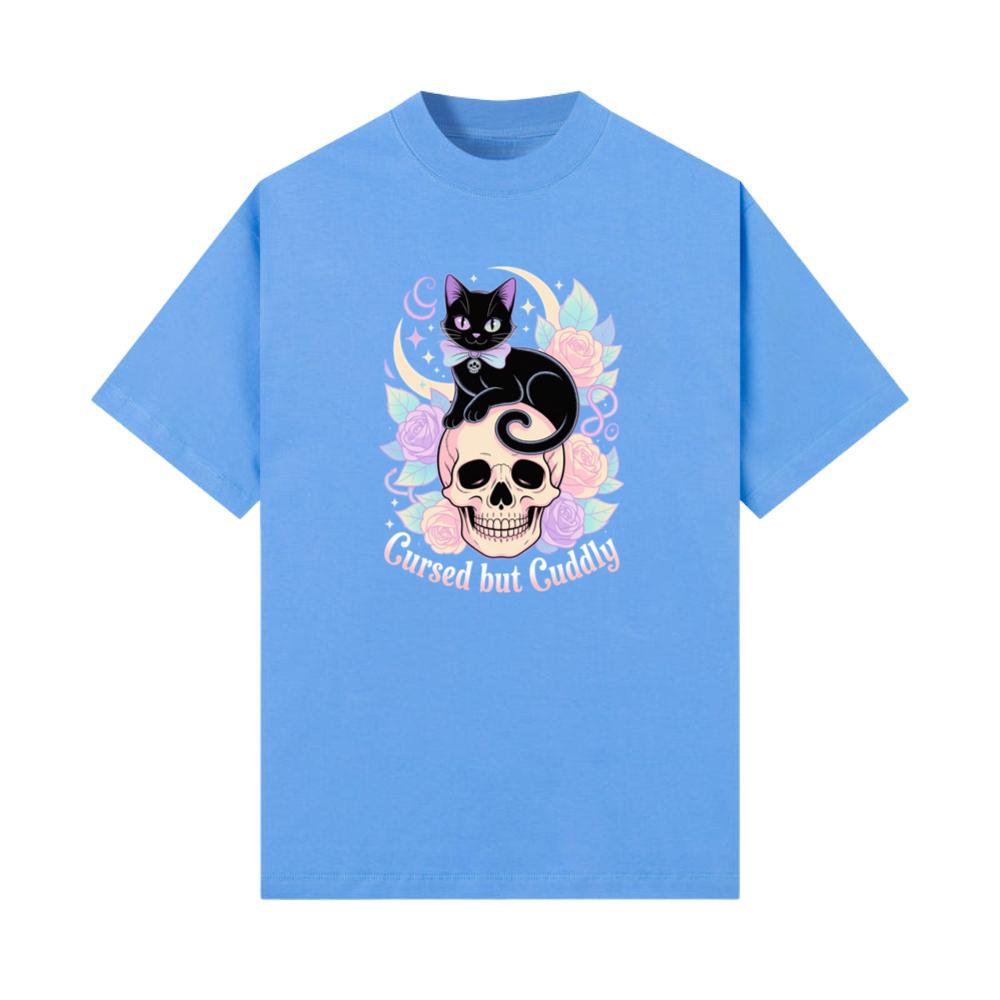 Cursed but Cuddly Skull Cat Retro Graphic T-Shirts