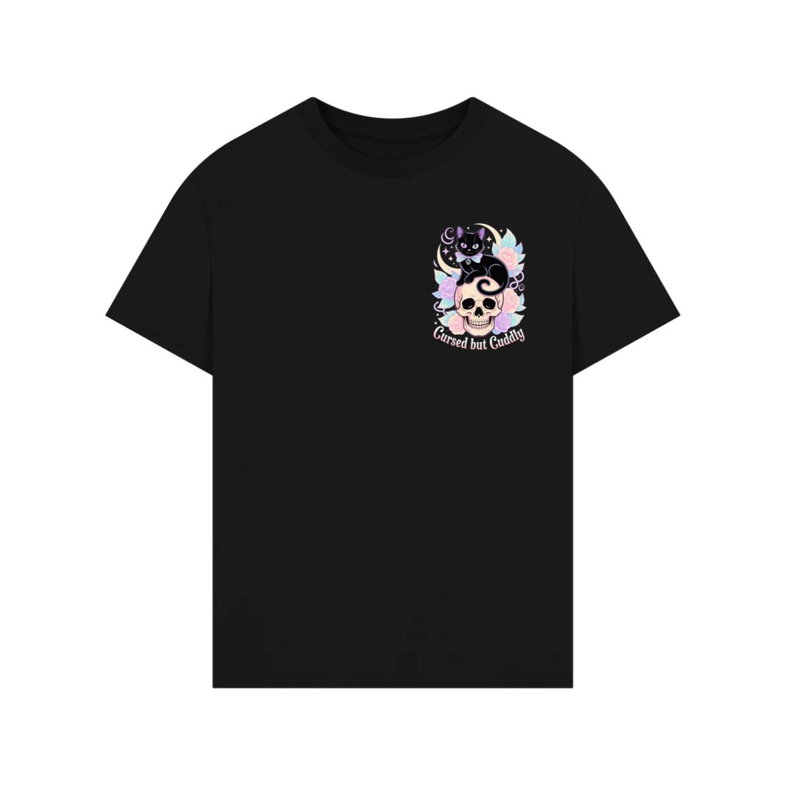 Cursed but Cuddly Skull Cat Retro Graphic T-Shirts