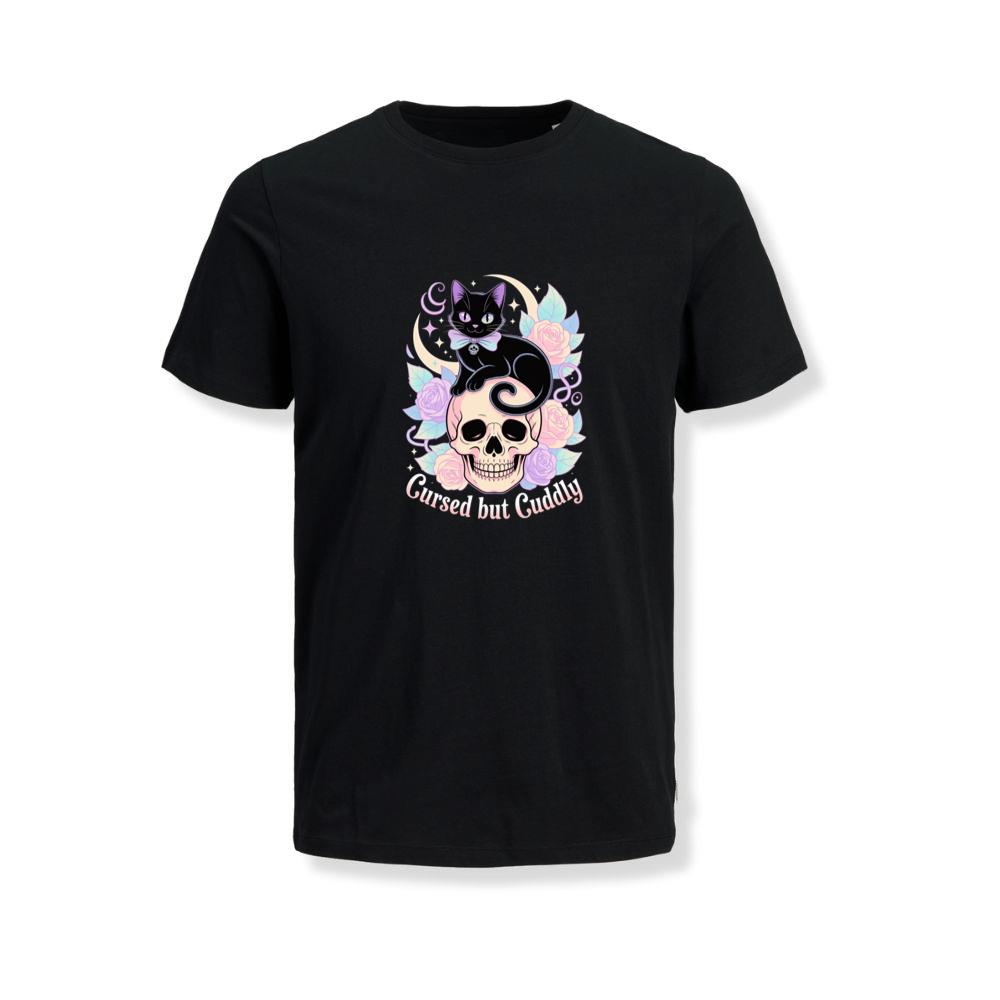 Cursed but Cuddly Skull Cat Retro Graphic T-Shirts