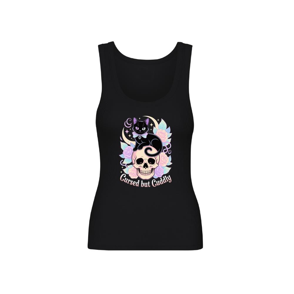 Cursed but Cuddly Skull Cat Retro Graphic Tank Top