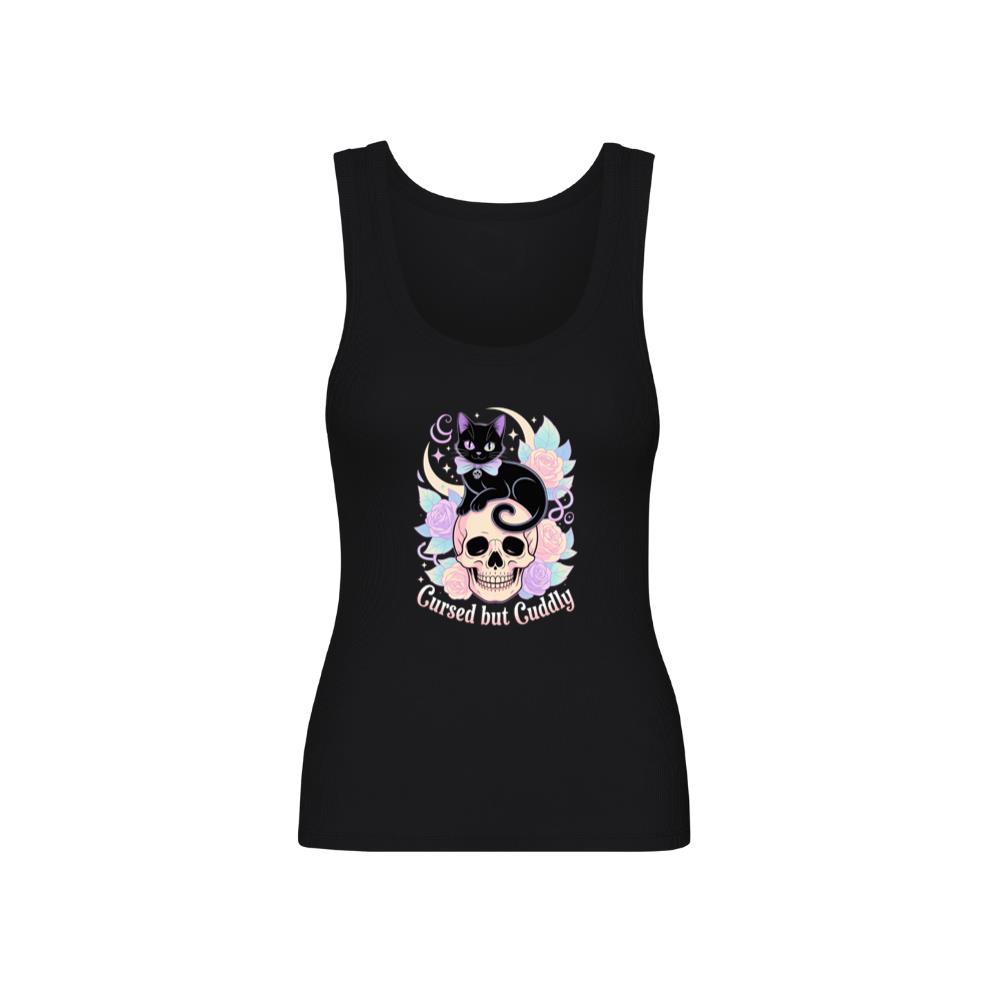 Cursed but Cuddly Skull Cat Retro Graphic TankTop 
