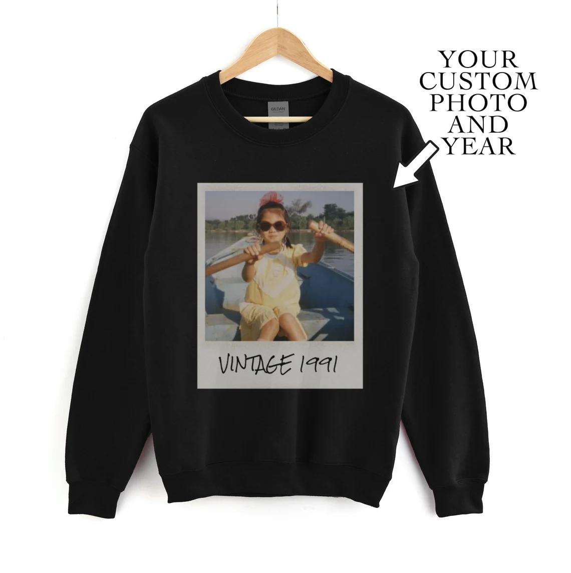 Custom Retro Photo Sweatshirt, Personalized Vintage Year Crewneck, Instant Camera Frame Picture Sweater, Nostalgic Milestone Birthday Gift, Oversized Boyfriend Fit Apparel, Trendy Custom Clothing - Image 2