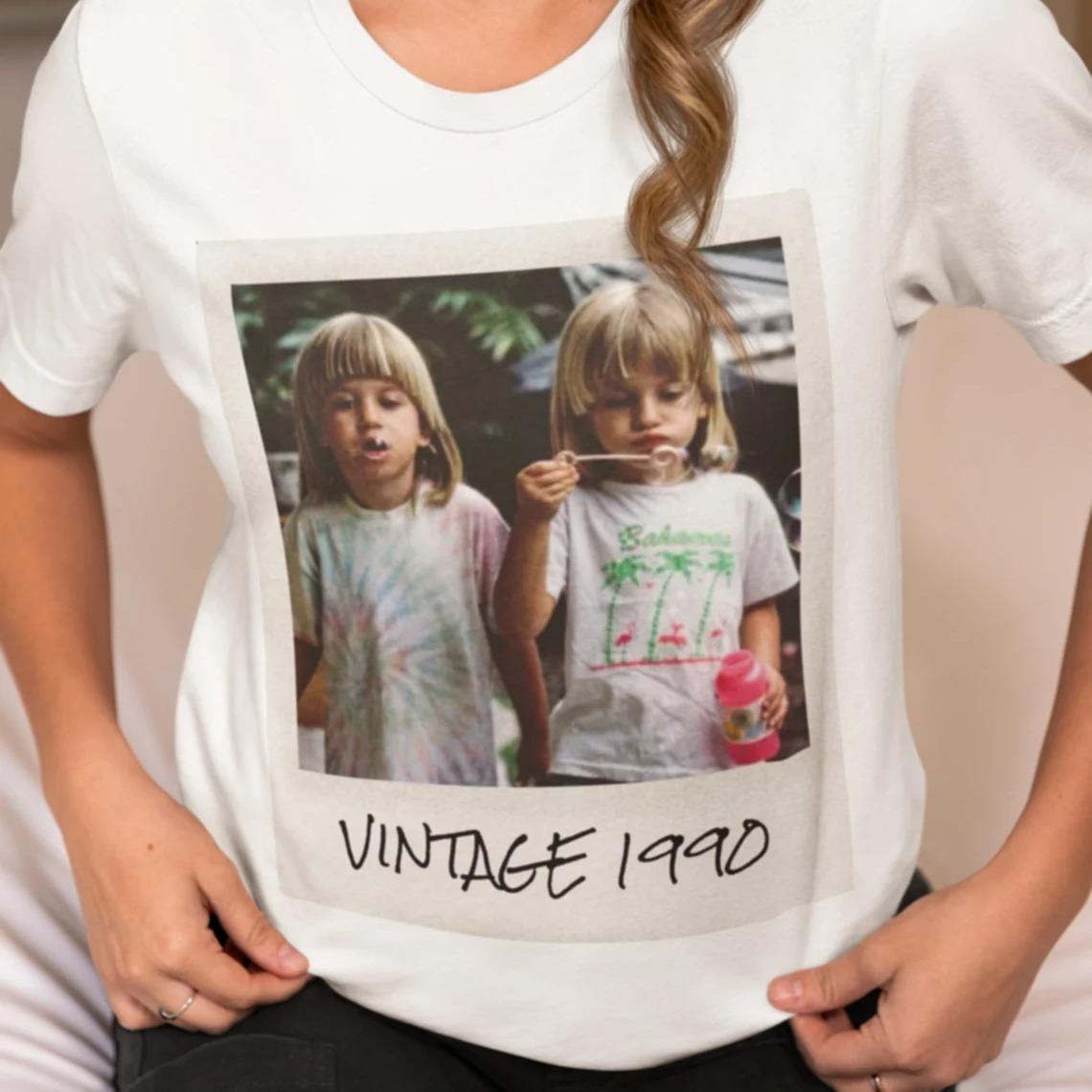 Custom Retro Photo Sweatshirt, Personalized Vintage Year Crewneck, Instant Camera Frame Picture Sweater, Nostalgic Milestone Birthday Gift, Oversized Boyfriend Fit Apparel, Trendy Custom Clothing