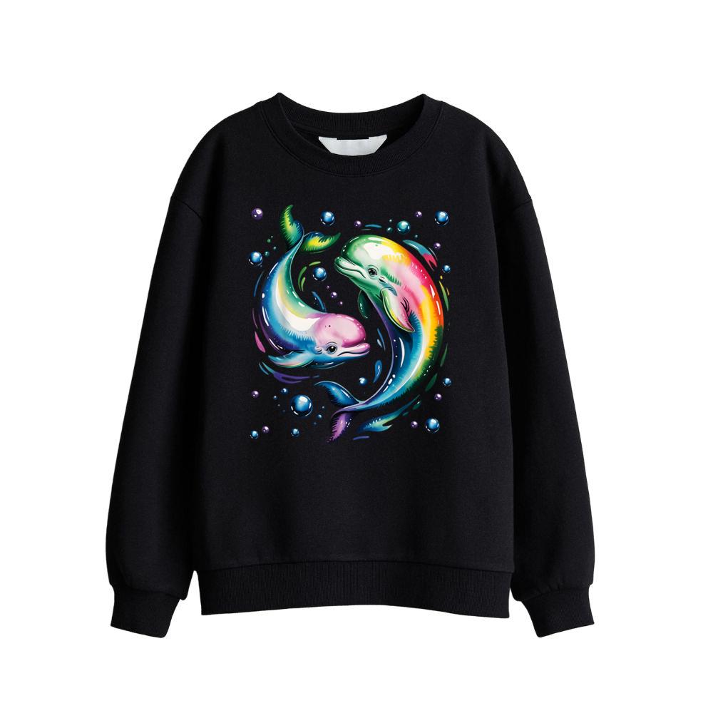Cute Beluga Whale Couples Watercolor Colorful Sweatshirt
