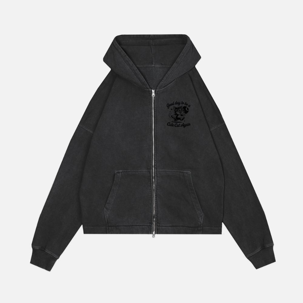 Cute Cat Again Retro Vintage Funny Graphic Zip Hoodie