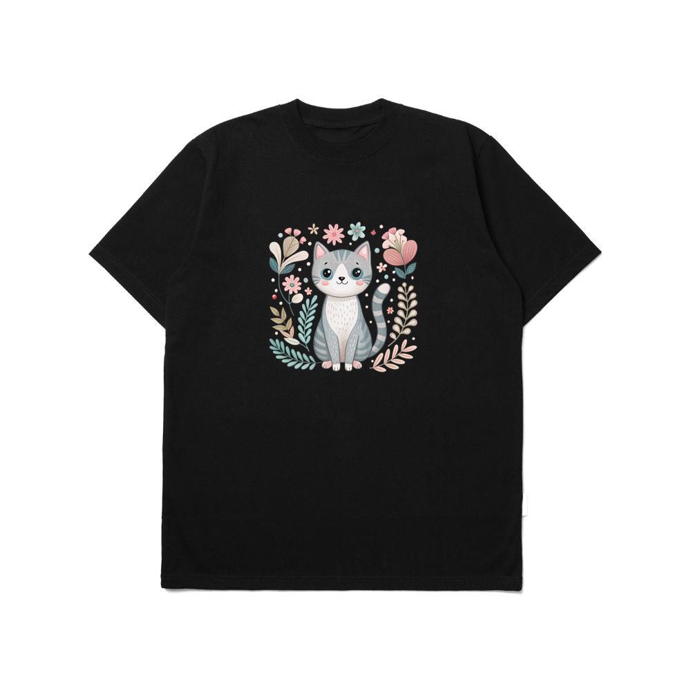 Cute Cat with Flowers TShirts Yomigold