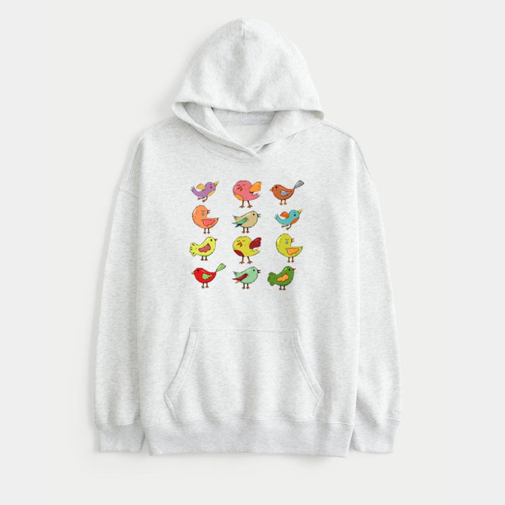 Cute Colorful Cartoon Birds Set Hoodie