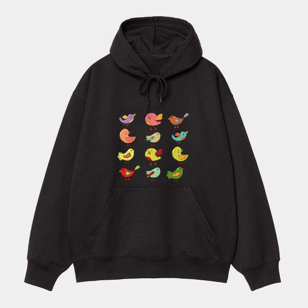 Cute Colorful Cartoon Birds Set Hoodie