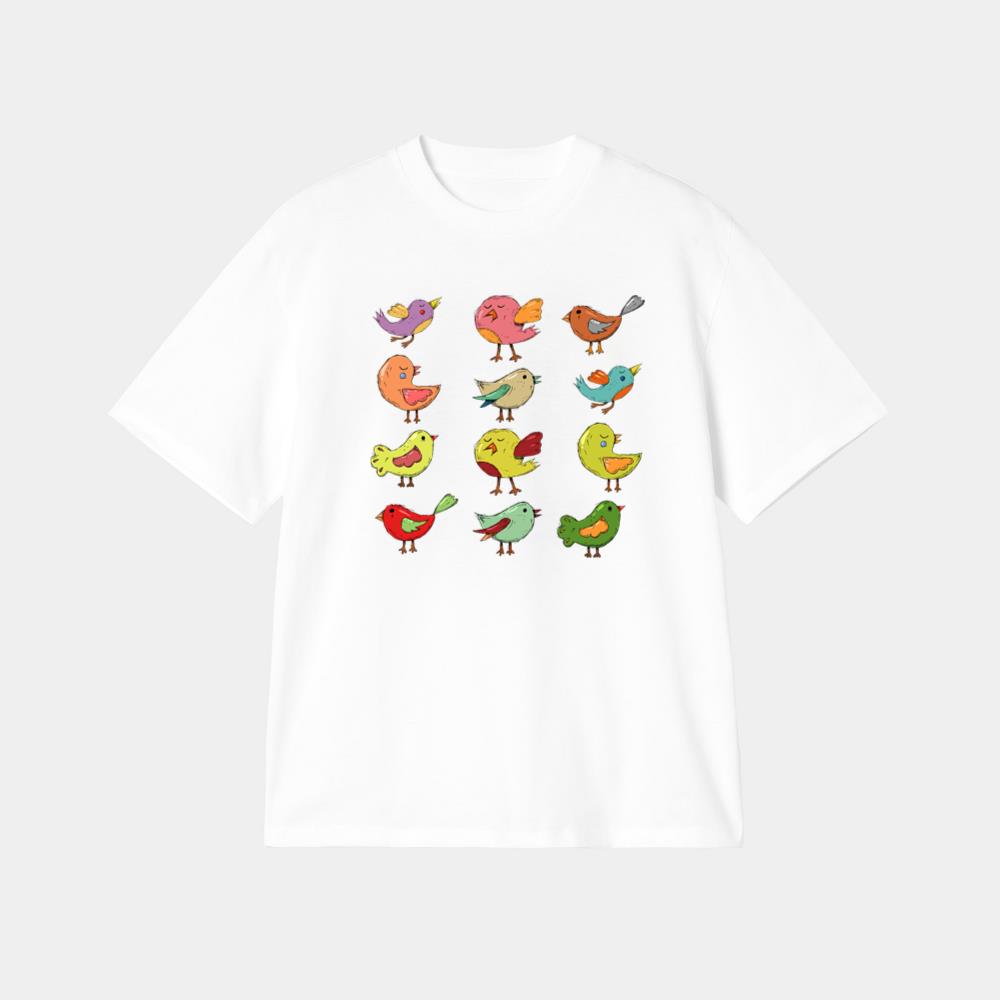 Cute Colorful Cartoon Birds Set T-Shirt
