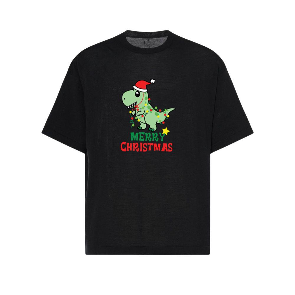 Cute Dinosaur With Lights Merry Christmas Unisex Top TShirts Parentins