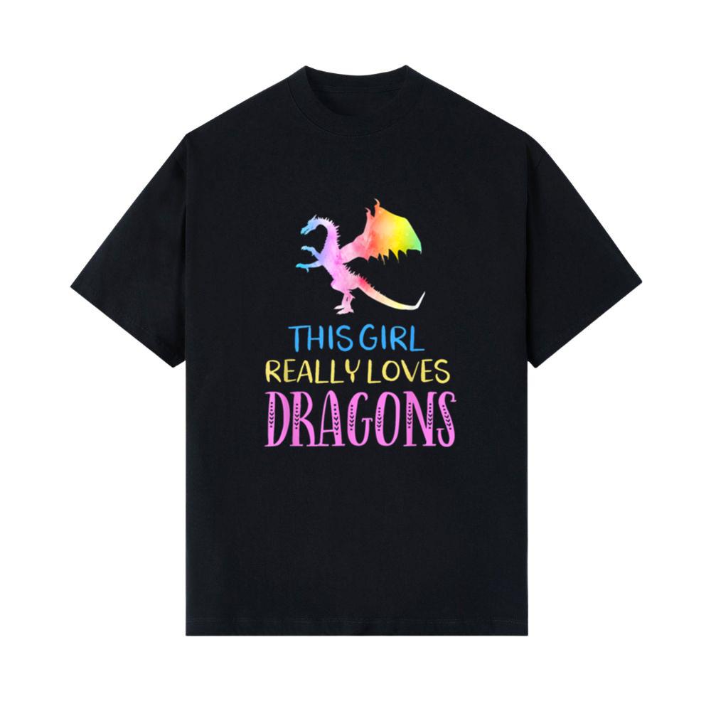 Cute Dragon Girl Loves Dragons Wings Fantasy Fire T-Shirt