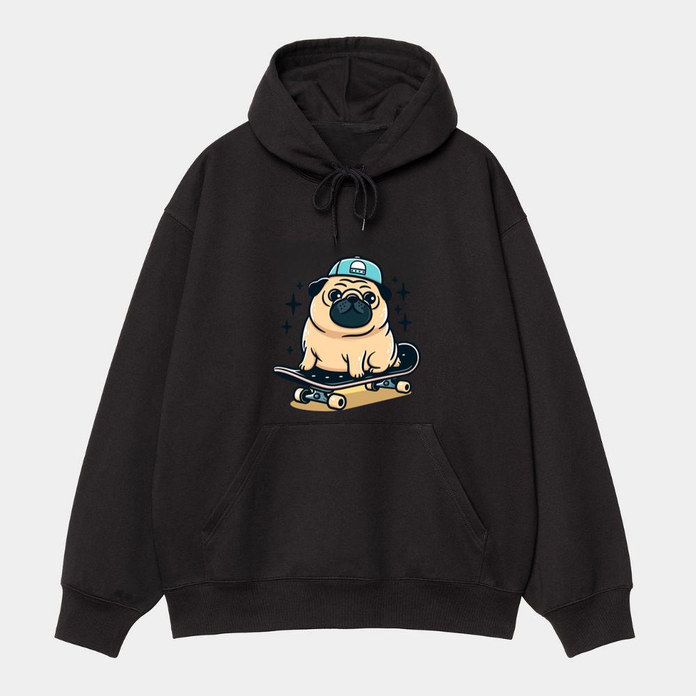 Cute Pug Skateboarding Hoodie